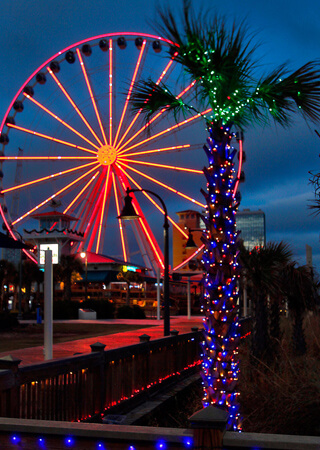 Ferris Wheel Lit Up at Night